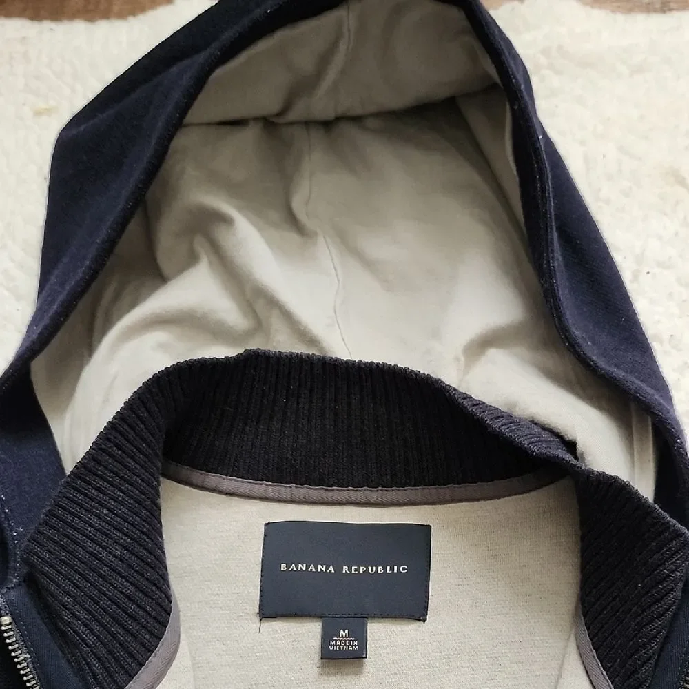 Banana Republic Men’s Navy Blue Full-Zip Knit Hoodie/Jacket Sz M Preppy Athleisu
